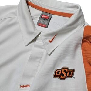 VTG Nike OSU Oklahoma State Cowboys Dri-FIT Coaches Polo Shirt Mens XL White